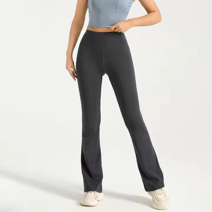 Pantalones acampanados de yoga con cintura alta y levantamiento de glúteos, medias deportivas transpirables sin costuras para fitness nude - 1