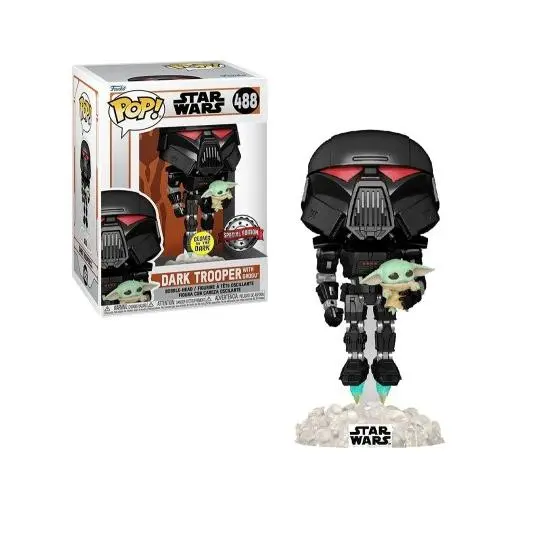 Funko Pop Dark Trooper with Child Star Wars Mandalorian Glows Special Edition 488 - 1