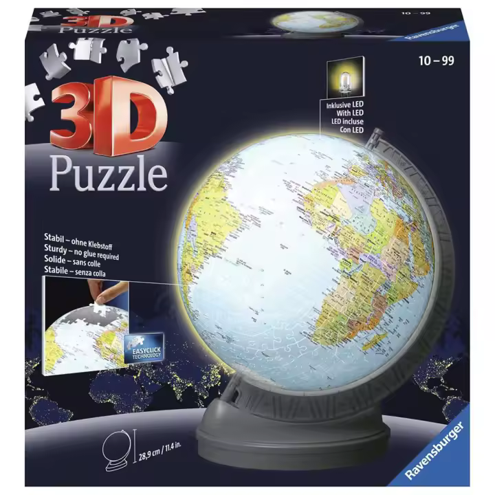 RAVENSBURGER PUZLE 3D GLOBO TERRÁQUEO CON LUZ 540 PIEZAS, 11549, TIENDA CON LICENCIA OFICIAL - 1