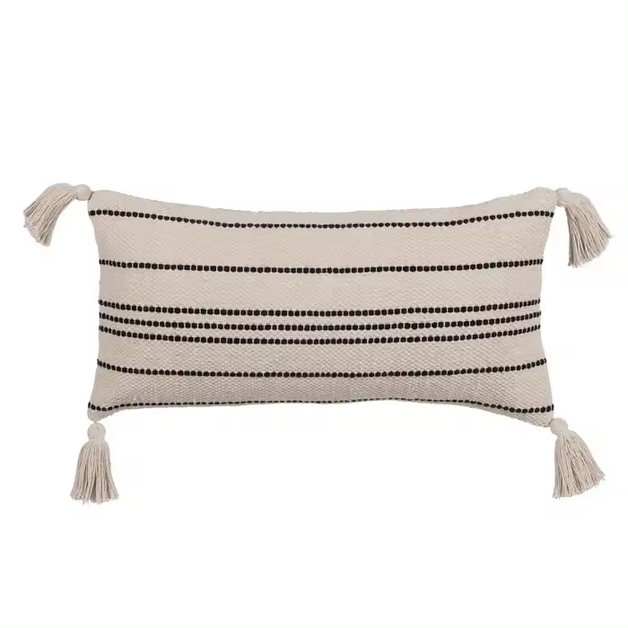 Ixia Regal, cojín de color beige con borlas para decoración (30 x 60 cm) - 1