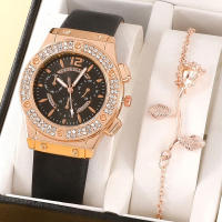 Reloj De Cuarzo Para Mujer 2PCS Set Rosa Lujo Con Rhinestone Y Pulsera De Cristal Reloj De Mano De Moda Y Casual Con Cierre De Hebilla - details 1