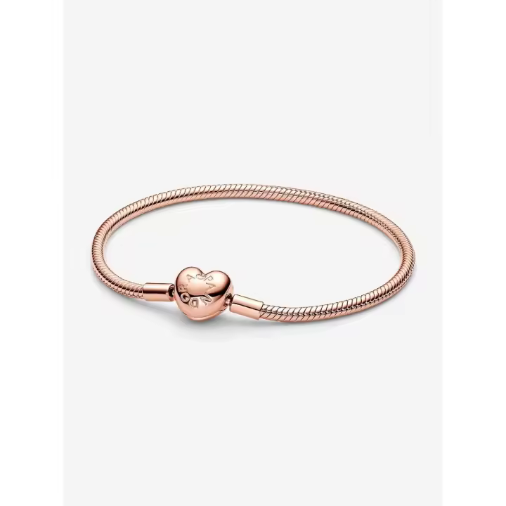 Pandora - Pulsera de Cadena de serpiente con Cierres de corazón Moments - Baño de Oro Rosa de 14 K - 1