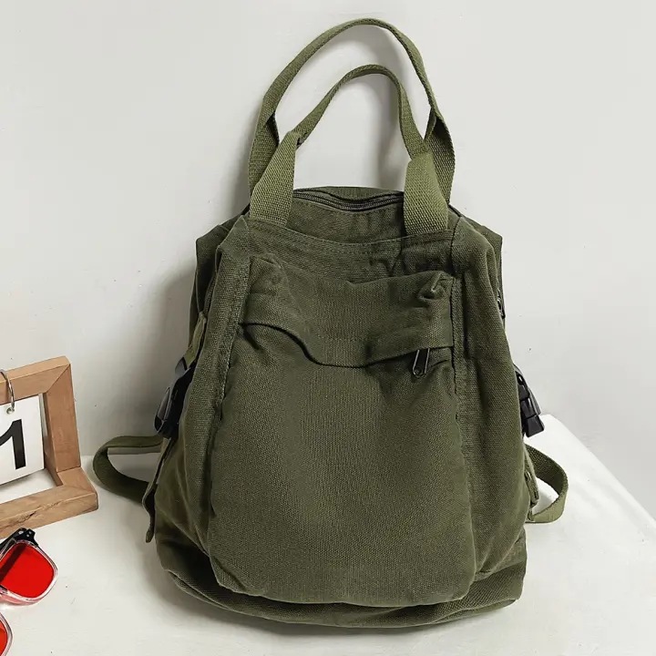 Mochila De Lona Vintage Para Mujer Y Niñas Estilo Hippie Aesthetic Y2K Para Comunicación Escolar Color Sólido Bolsa De Mano Casual - 1