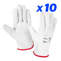 Pack de 10 pares de guantes de trabajo de cuero Talla 9 | Guante piel flor vacuno | T9 | 3L - details 0