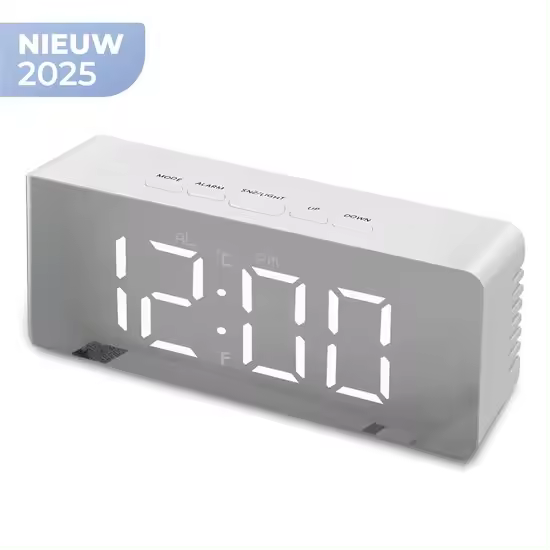 Despertador digital con pantalla de espejo: despertador LED con función de atenuación, recargable por USB, visualización de temperatura y función de repetición, diseño minimalista moderno. - 1