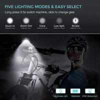 1000 Lumen USB Uppladdningsbar Set, 3 LED de carga Super Bright Strålkastare Ipx5 Vattentät Cykelsäkerhetsficklampa 360 Rotación 3-Switch - details 1
