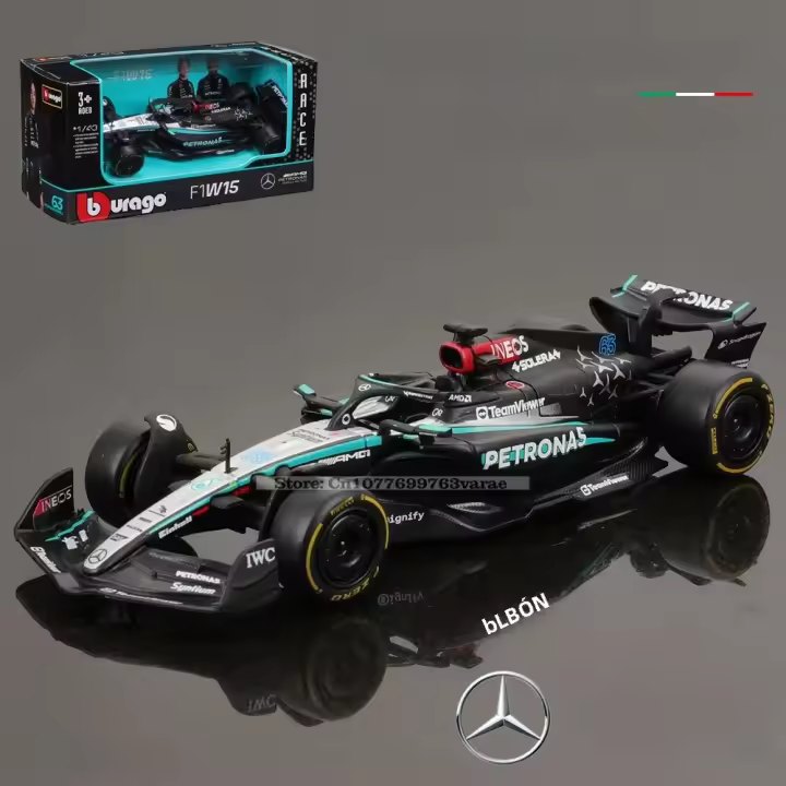 Modelo De Coche De Colección Bburago 1:43 Mercedes-AMG Petronas F1 Team W15 2024 #44 Hamilton Y #63 George Russell Aleación Die Cast Juguete Para Adultos Y Niños - 1