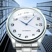 Reloj De Pulsera Métrico Para Hombres Winner Clásico Retro Con Calendario Manos Azules Y Correa De Cuero Acero Inoxidable Automático - details 10