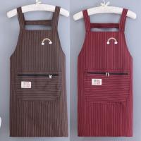 Delantal De Algodón Con Estrías Y Cremallera Resistente a La Grasa Y a La Suciedad Para Cocina Con Correas Para Mujeres Ropa De Trabajo Transpirable - details 0