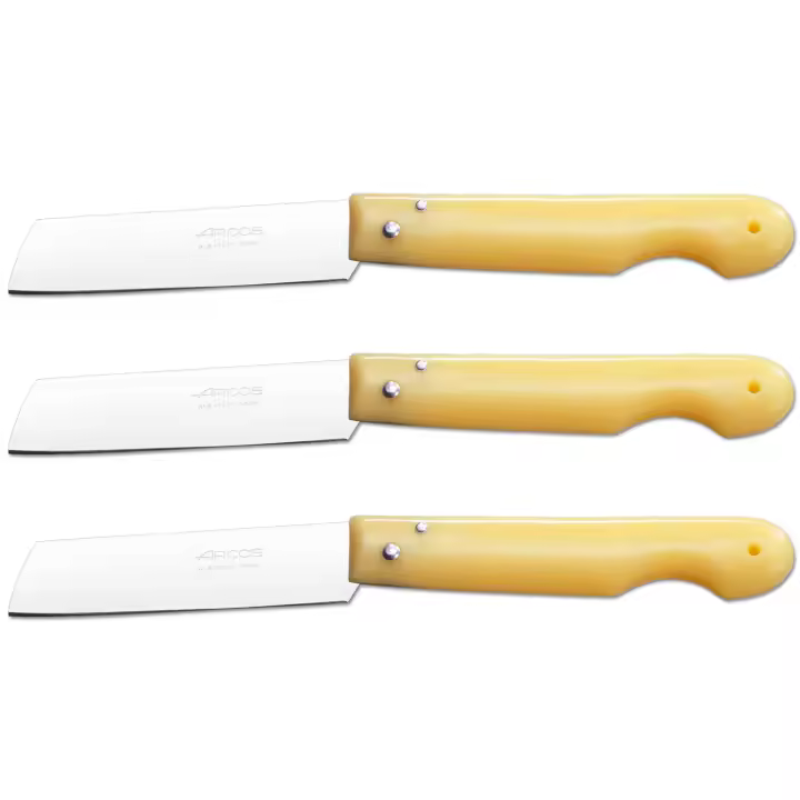 ARCOS Navaja Profesional - Navaja de Cocina (85 mm) - Acero Inoxidable Nitrum® - Mango de Polipropileno (Amarillo) - PACK 3 - 1