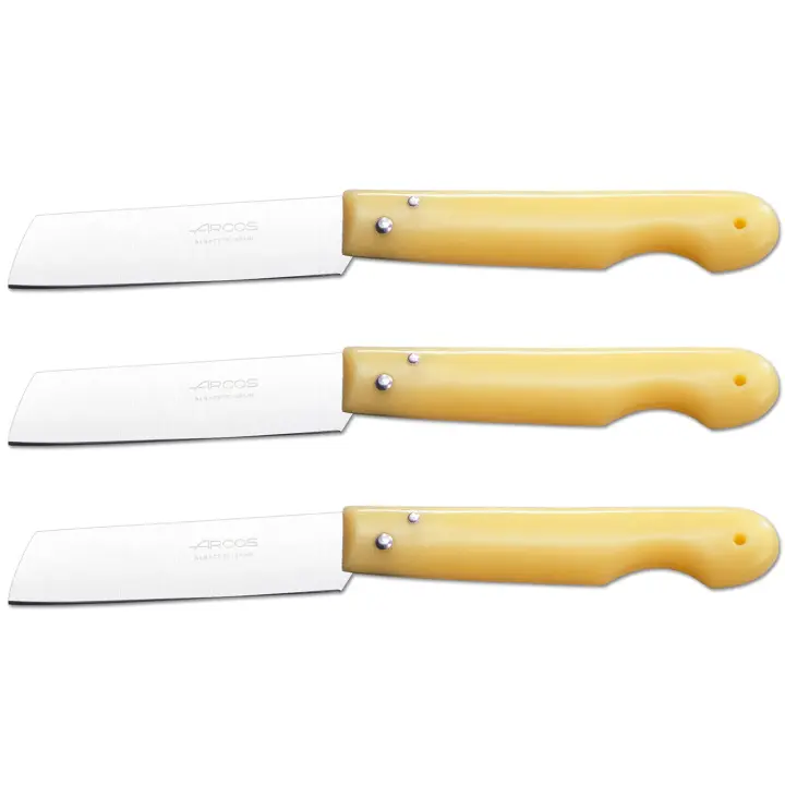 ARCOS Navaja Profesional - Navaja de Cocina (85 mm) - Acero Inoxidable Nitrum® - Mango de Polipropileno (Amarillo) - PACK 3 - 1