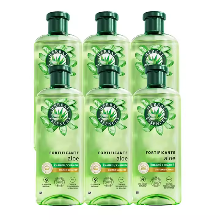 Herbal Essences Champú Fortificante Aloe Para Pelo Muy Seco. Hidrata. Limpieza Profunda. De Origen Natural. Y Aroma A Jazmín. Sin Siliconas. Sin Sulfatos. Vegano Ingredientes De La Fórmula Libre De Tensioactivos Sulfatados. 6 Unidades de 350ml - 1
