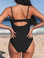 Traje de baño de una pieza para mujer, traje de baño fruncido con tirantes ajustables y abertura frontal. - details 1