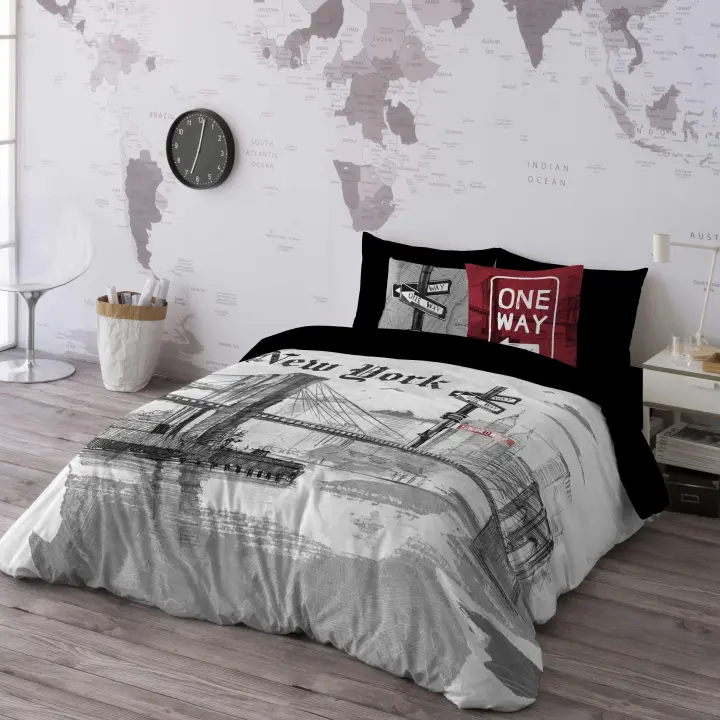 NATURALS - Funda Nórdica Estampada - 100% Algodón Extra Suave - Incluye Funda Edredón + 1 o 2 Fundas de Almohada - Fabricado en España - New York - Cama 90/105/135/150/180 - 1