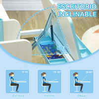 HOMCOM Juego de Escritorio y Silla para Niños de +3 Años Pupitre Infantil Altura Ajustable con 1 Cajón 1 Estante para Libros y Tablero de Mesa Inclinable 80x52x88-109 cm - details 4