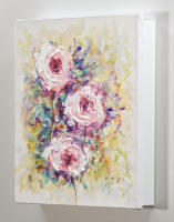 Cuadroexpres - Armario para Llaves, para pared, 26x31x6 cm, Pintado a Mano, Flores Rosas, con Relieve, 100% Original, Con 12 ganchos para colgar llaves. Tornillos y tacos incluidos. Firmado por el artista - details 2