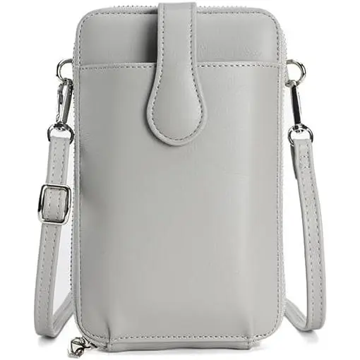 Bolsos bandolera Pequeños para Mujer, Cartera de Piel intética para teléfono, monederos Pequeños para Mujer, Monedero para Celular, Gris - 1