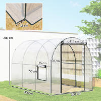 Invernadero túnel para tomates Outsunny Garden Superficie del suelo 6 m² 3L x 2W x 2H m Marco tubular reforzado Puerta con cremallera 2 ventanas enrollables - Transparente - details 2