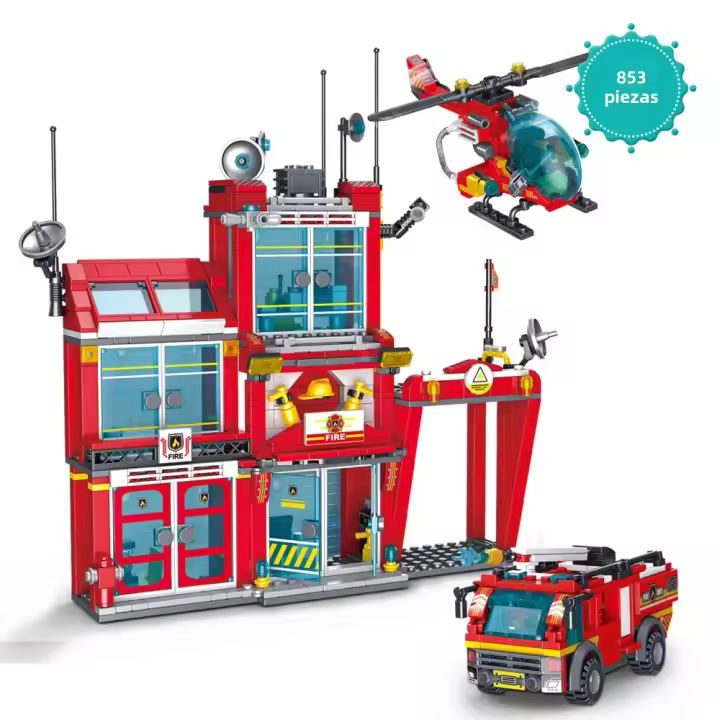 Juego De Construcción De Bomberos De Varios Ciudades Con Coche Y Helicóptero Para Niños Kit De Bloques De Construcción Regalo Ideal Para Edad 6-12 Años Material Plástico PP Compatible Con Lego - 1