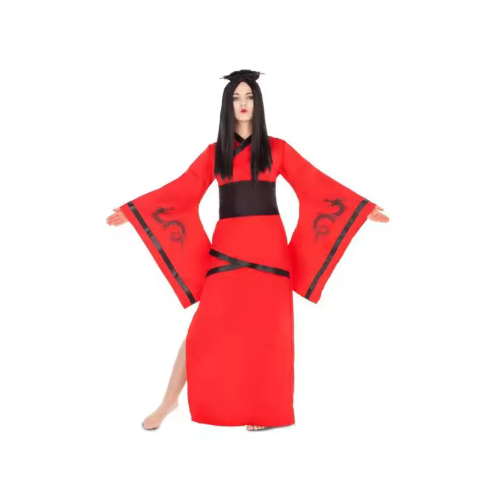 Disfraz de China Rojo y Negro para Mujer. - 1