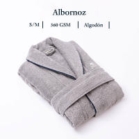 Scalpers Home Albornoz de Algodón 100% - 360GSM Gris con Ribetes Azules - Elegante y Sofisticado - details 1