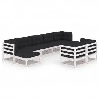 VIDAXL 3077155 muebles para el jardín fabricados en madera maciza con cojines de color blanco y gris vida xl - 1