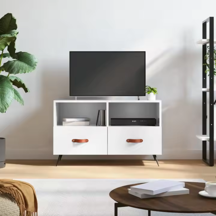 vidaXL Mueble de TV madera contrachapada blanco brillo 80x36x50 cm - 1