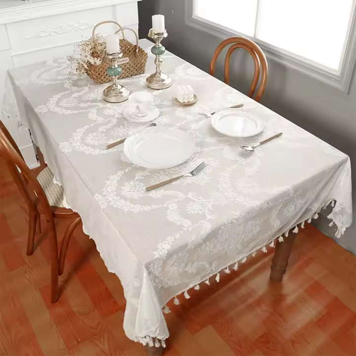 Manteles con Borlas de Encaje, manteles Individuales, manteles de café Decorativos, Blanco, 100 cm * 140 cm - 1