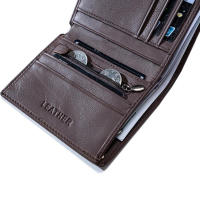 Cartera De Cuero Genuino Para Hombres Organizadora Vertical Tres Plegables Portatarjetas Antirrobo Con Cremallera Monedero - details 10