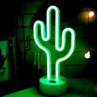 Lámpara De Mesa LED En Forma De Cactus Con Luz Neón Para Fiesta Cumpleaños Decoración De Hogar Y Camping Potenciada Por Batería Y USB - details 6