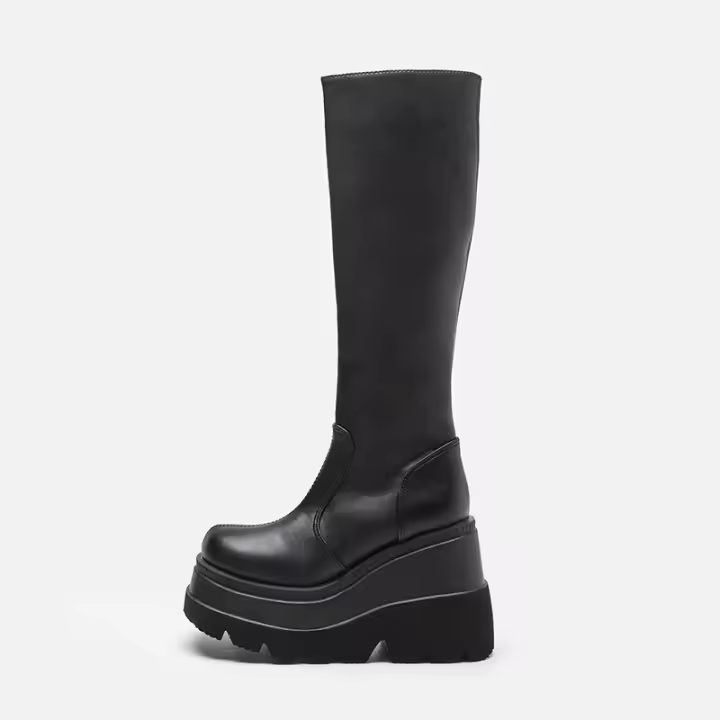 Botas De Mujer Invierno 2024 Con Tacón De Pendiente Alta Antideslizante Moda Grueso Comodidad Casual Estilo Gótico Cierre De Cremallera - 1