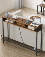 Mesa de consola delgada con multienchufe integrado, sofá con 2 compartimentos y carga oculta, ahorro de espacio, disponible en gris ahumado, blanco nube y marrón rústico, 25x120x81,1 cm - details 7