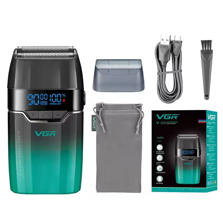 VGR Afeitadora Profesional Para Hombres Trimmer De Barba Reciprocante 9000 RPM Afeitadora Eléctrica Recargable V-308 Con Corte Rápido Y Secado Automático - 1