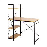 Max Home - Mesa escritorio con estantería, 3 estantes, tablero madera, estructura acero negro, para oficina y estudio, estilo industrial, refuerzo en X para más estabilidad, escritorios, mesas para ordenador - details 1