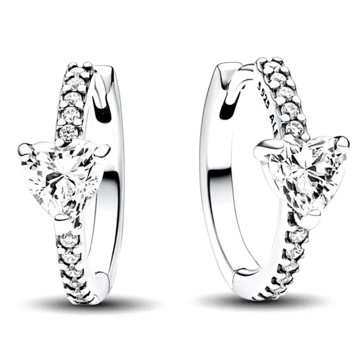 Pandora Pendientes de Aro en Plata de Ley Pendientes de aro con corazón brillante  293101C01，Incluye Caja Original - 1