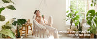 Hamaca Silla, Silla Colgante, Cojín Grande y Grueso, Boho para Dormitorio, Balcón, Jardín, Sala de Estar, Soporta hasta 120 kg, Incluyen Accesorios, Blanco Crema GDC042M01 - details 0