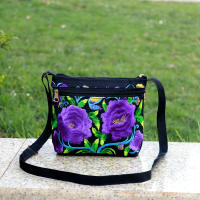 Nueva Small Mano Bolsos Estilo Étnico Bordado Saco De Hombro Casual De Lona Viaje Tres Cremalleras Bolsa Cruzada Para Mujer - details 1