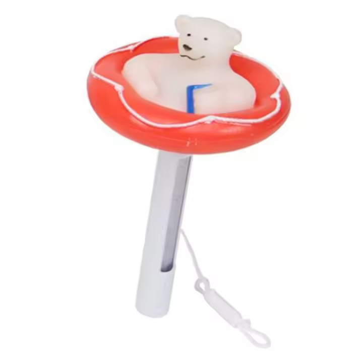 Tradineur - Termómetro flotante para piscina 20 x 11,5 cm, medidor temperatura con cuerda para spa, jacuzzi, acuario, estanque, interiores, exteriores, diseño y color aleatorio - 1