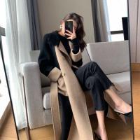 Abrigo Elegante De Punto Y Poliéster Para Mujer Estilo Largo Y Patchwork Cinturado Slim Abrigo De Otoño E Invierno De Alta Calle - details 8