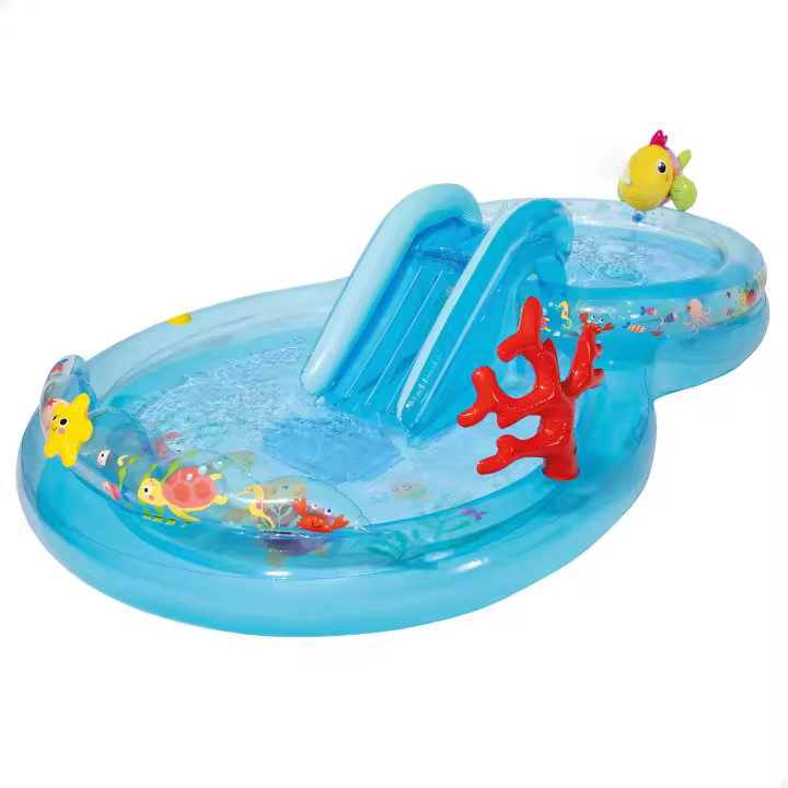 INTEX - Centro juegos hinchable acuático, con tobogán acolchado, piscina hinchable infantil, dispersor de agua y estrella de mar desmontable, peso máximo soportado 81 kg, incluye parche reparación, +2 años - 1