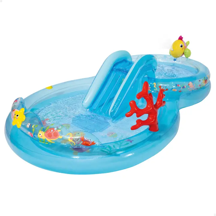 INTEX - Centro juegos hinchable acuático, con tobogán acolchado, piscina hinchable infantil, dispersor de agua y estrella de mar desmontable, peso máximo soportado 81 kg, incluye parche reparación, +2 años - 1