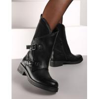 Eva zorteon-Botines biker asimétricos negros decorados con hebillas , Marca Tulipano . - details 1