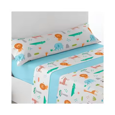 Juego de sábanas ligero, suave, fresco. Infantil, Azul, Juego de Cama 100% Microfibra tacto Satén. Cama de 90 Panda, Leones, Animales. Primavera, Verano. Dormitorio Elegante, Alegre, Colorido,Luz. Niño y Niña - 1