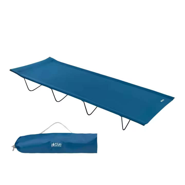 Cama de camping Aktive plegable con bolsa azul 18x60x180 cm - 1