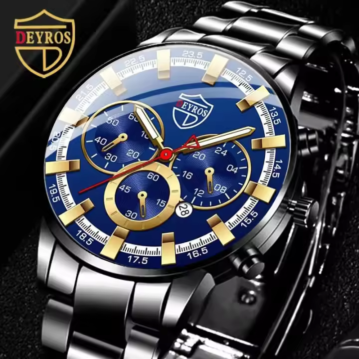 Reloj De Pulsera De Acero Inoxidable Para Hombre Estilo Casual Y Deportivo Calendario Luminoso Resistente Al Agua Con Cierre De Pulsera - 1