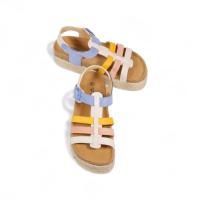 Sandalias de mujer planas con plataforma de efecto Esparto diseño de tiras rectas de colorines Beige Rosa Amarillo Azul con pulsera al tobillo  m260d - details 5