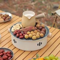 Estufa De Barbacoa Redonda Portátil De 28cm Con Asador De Malla De Acero Inoxidable Y Olla Antidesbordamiento Para Camping Y Uso Doméstico - details 7