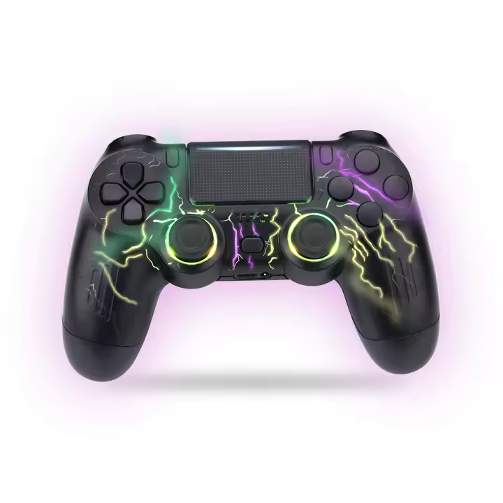 NK Mando para PS4 / PC / Android - Wireless Controller con Dualshock, Función 6 ejes, 7 Modos de Luz RGB LED, Panel Táctil, Entrada para Auriculares, Cable de Carga incluido - color Negro - 1