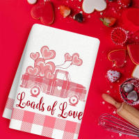 Toallas De Cocina Para Día De San Valentín 2 Piezas Cuadros Rosa Y Blanco 40*60cm Corazones Impresión Camión Amor Toallas De Té Adecuadas Para Cocinar - details 0