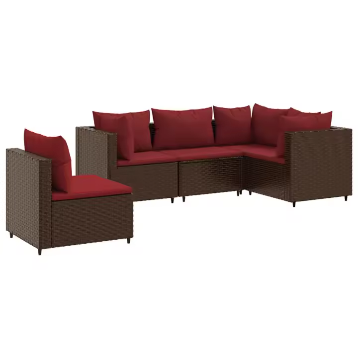 vidaXL Set muebles de jardín 5 piezas y cojines ratán sintético marrón - 1
